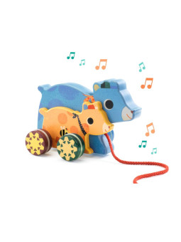 Drewniane misie do ciągnięcia z melodią DJ06266