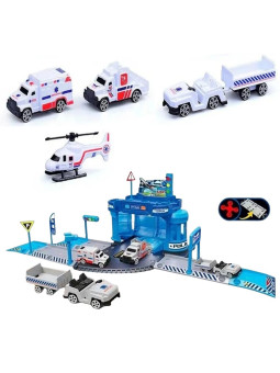 WOOPIE Zestaw Tematyczny Posterunek Policji na Lotnisku z Autami i Helikopterem 37el.