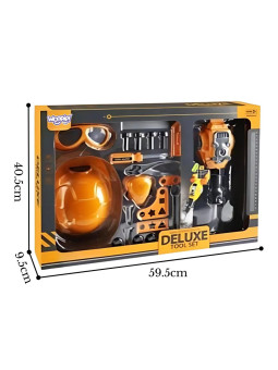 WOOPIE Zestaw Narzędzi Małego Majsterkowicza Gogle Kask Młot Pneumatyczny 21el.