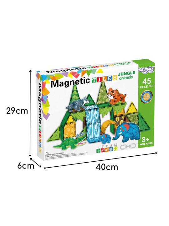 WOOPIE Klocki Magnetyczne Konstrukcyjne 3D Zestaw Edukacyjny Zwierzęta Dżungli 45el.