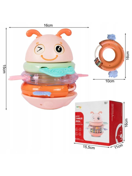 WOOPIE Baby Wańka Wstańka Zabawka Sensoryczna 2w1 Grzechotka Gryzak Różowa