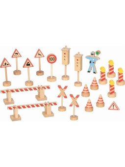 Znaki drogowe z drewna do zabawy dla dzieci Zestaw 21 szt Policjant Ole Goki