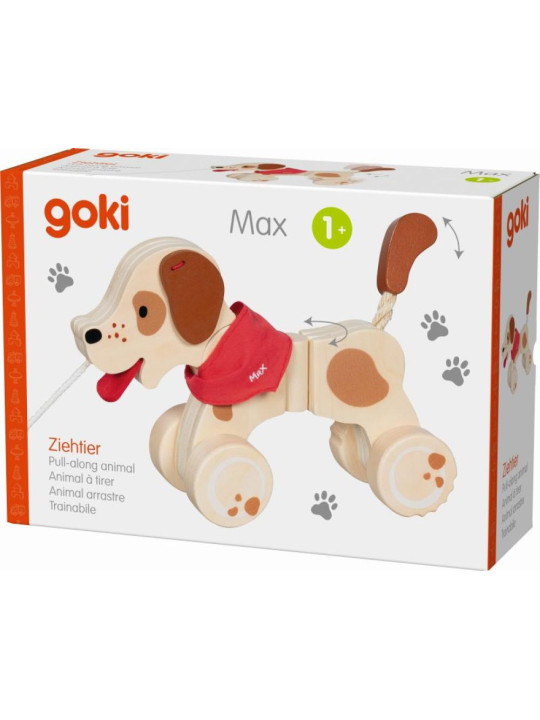 Drewniany piesek Max zabawka do ciągnięcia Goki