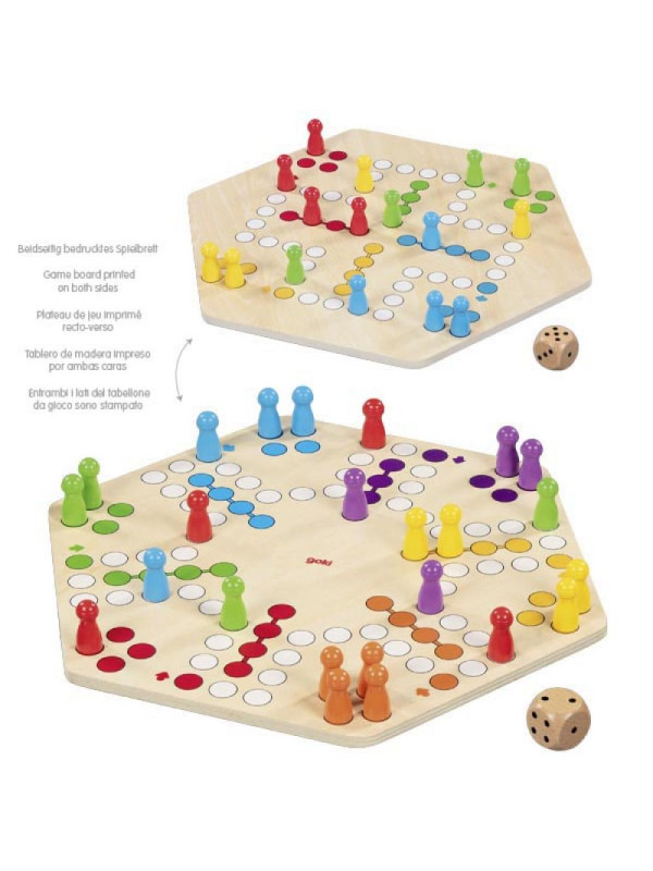 Duża drewniana gra planszowa chińczyk Ludo dla 4 i 6 graczy Goki
