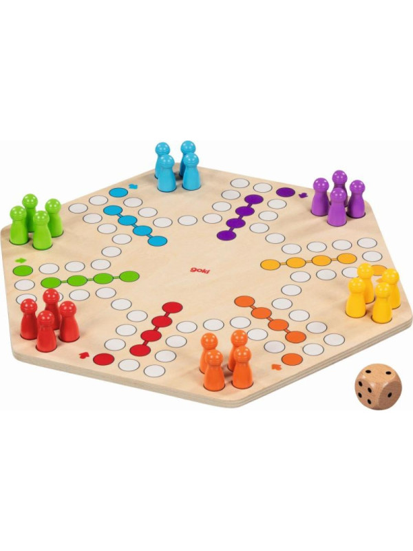 Duża drewniana gra planszowa chińczyk Ludo dla 4 i 6 graczy Goki