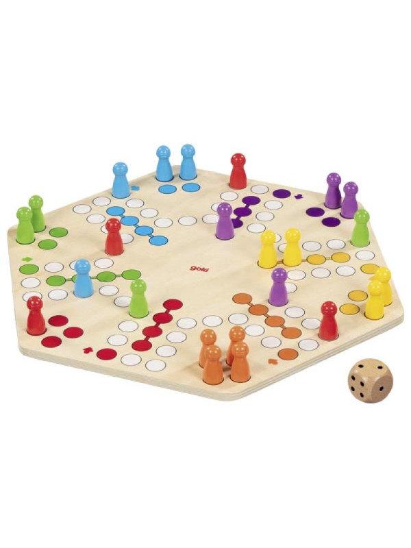 Duża drewniana gra planszowa chińczyk Ludo dla 4 i 6 graczy Goki