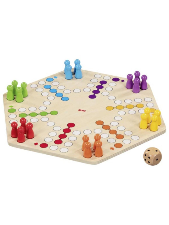 Duża drewniana gra planszowa chińczyk Ludo dla 4 i 6 graczy Goki