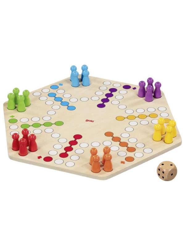 Duża drewniana gra planszowa chińczyk Ludo dla 4 i 6 graczy Goki