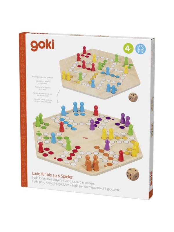 Duża drewniana gra planszowa chińczyk Ludo dla 4 i 6 graczy Goki