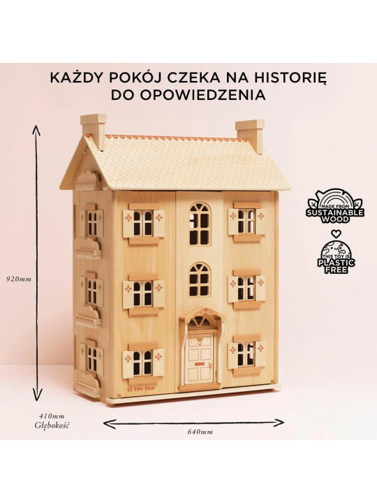 Naturalny drewniany domek dla lalek, zabawka dla dzieci, lalki, Le Toy Van Naturalny drewniany domek dla lalek, zabawka dla dzieci, lalki, Le Toy Van