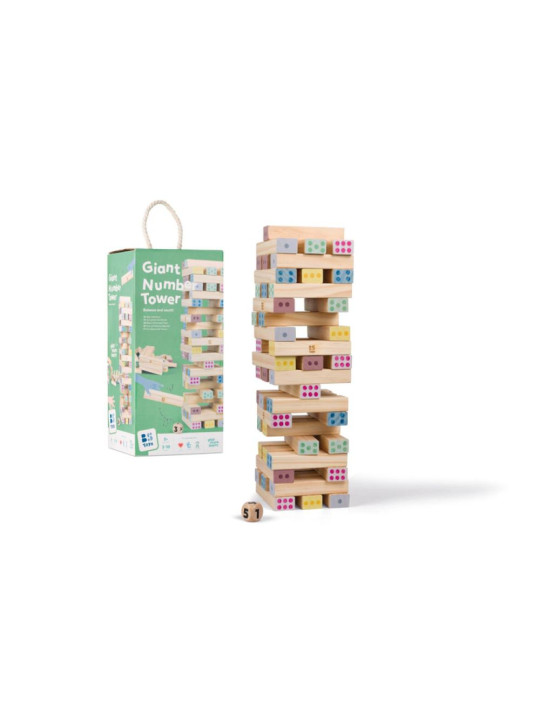 BS Toys, drewniana gra wieża numerów z kostką BS Toys, drewniana gra wieża numerów z kostką