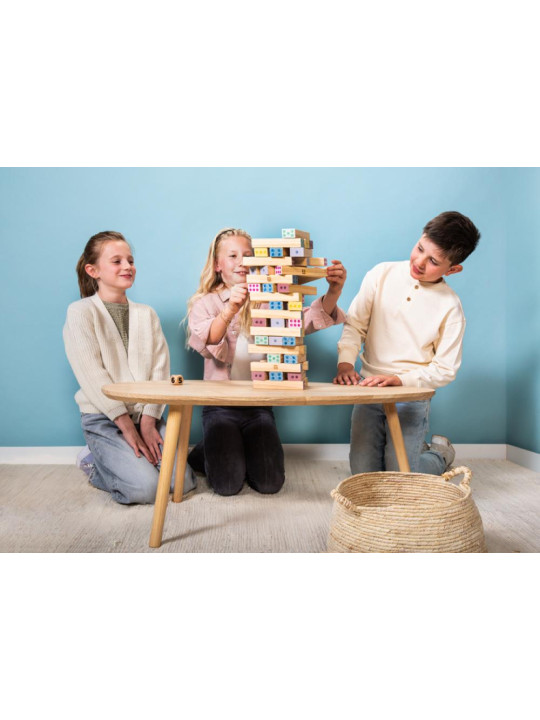 BS Toys, drewniana gra wieża numerów z kostką BS Toys, drewniana gra wieża numerów z kostką
