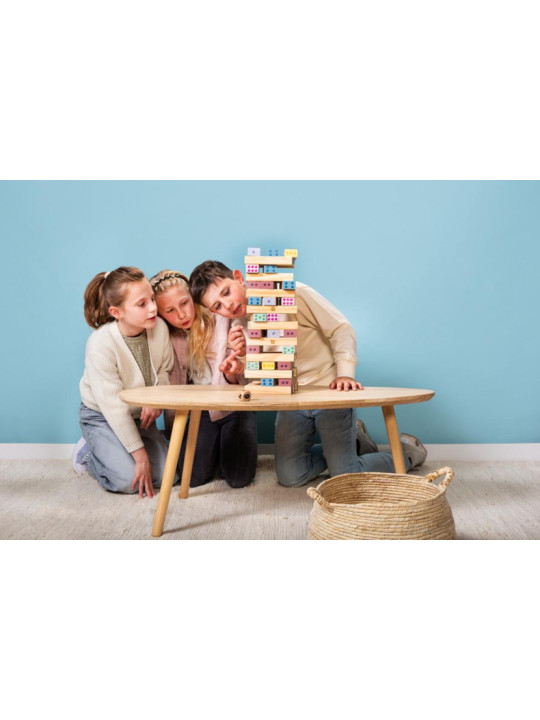 BS Toys, drewniana gra wieża numerów z kostką BS Toys, drewniana gra wieża numerów z kostką