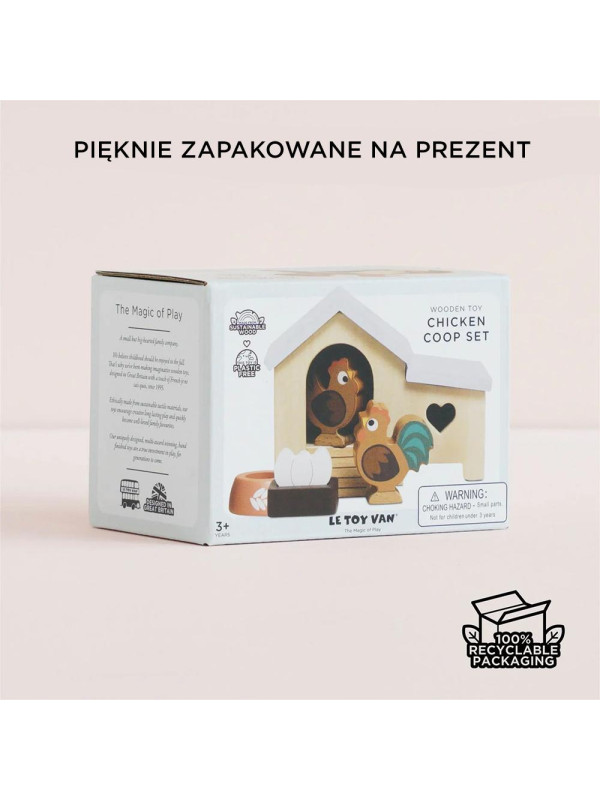 Drewniany kurnik zestaw, mebelki do domku dla lalek, zabawka, Le Toy Van
