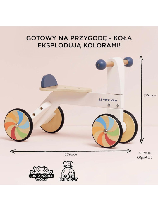 Tęczowy pierwszy jeździk, drewniana zabawka na kołach dla dzieci Le Toy Van Tęczowy pierwszy jeździk, drewniana zabawka na kołach dla dzieci Le Toy Van