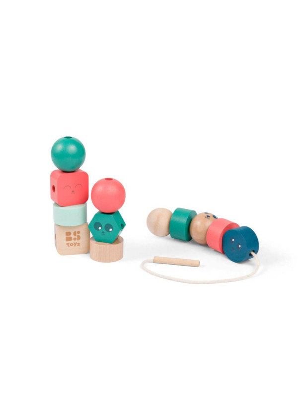 BS Toys, drewniana nawlekanka klocki Buźki