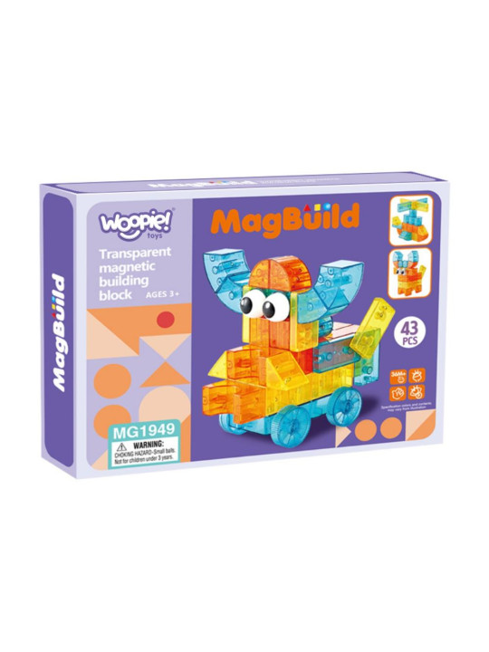 WOOPIE Przezroczyste Magnetyczne Klocki Konstrukcyjne 43 el.