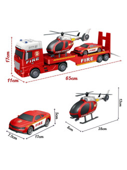 WOOPIE Zestaw Pojazdów Laweta Strażacka Helikopter Samochód Dźwięk Światła