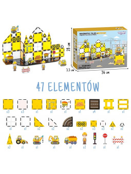 WOOPIE Magneyczne Klocki Konstrukcyjne 7,5 cm Plac Budowy STEAM 47 el.