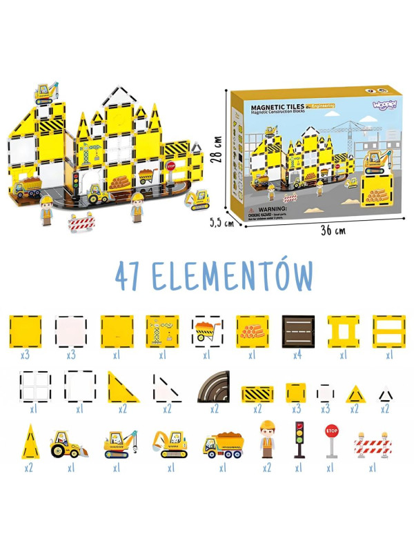 WOOPIE Magneyczne Klocki Konstrukcyjne 7,5 cm Plac Budowy STEAM 47 el. WOOPIE Magneyczne Klocki Konstrukcyjne 7,5 cm Plac Budowy STEAM 47 el.