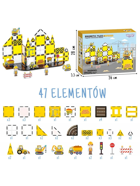 WOOPIE Magneyczne Klocki Konstrukcyjne 7,5 cm Plac Budowy STEAM 47 el. WOOPIE Magneyczne Klocki Konstrukcyjne 7,5 cm Plac Budowy STEAM 47 el.