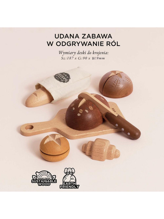 Drewniany zestaw pieczywa z nożem do krojenia, zabawka dzieci Le Toy Van Drewniany zestaw pieczywa z nożem do krojenia, zabawka dzieci Le Toy Van