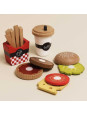 Drewniany zestaw 3w1 hamburger frytki napój, zabawka dla dzieci, Le Toy Van
