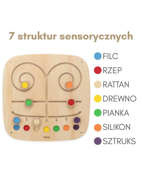 VIGA Drewniana Tablica Manipulacyjna Sensoryczna Labirynt Dotknij i Dopasuj VIGA Drewniana Tablica Manipulacyjna Sensoryczna Labirynt Dotknij i Dopasuj