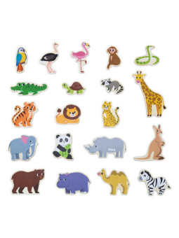 VIGA Drewniane Magnesy Dzikie Zwierzęta – Kolorowe Magnesy Edukacyjne 18M+