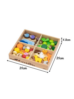 VIGA Drewniane Klocki Kolorowe Leśne Opowieści Pudełko 58el.