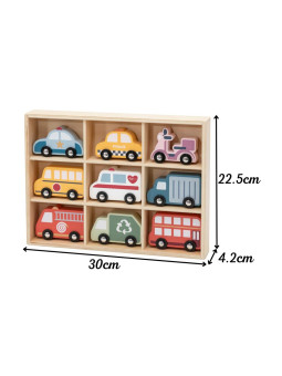 VIGA Drewniany Zestaw Kolorowych Pojazdów Miejskich 9szt.