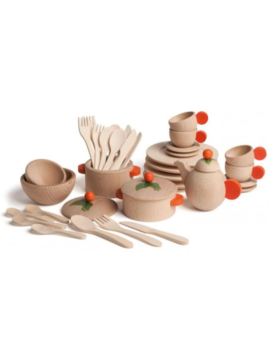 Drewniany Zestaw akcesoriów do gotowania i spożywania posiłków dla dzieci Erzi