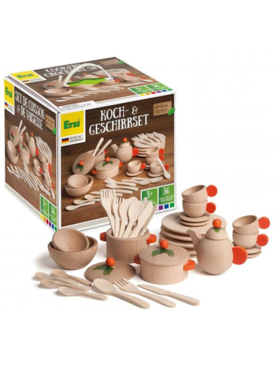 Drewniany Zestaw akcesoriów do gotowania i spożywania posiłków dla dzieci Erzi