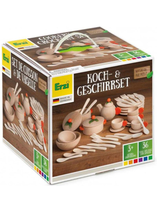 Drewniany Zestaw akcesoriów do gotowania i spożywania posiłków dla dzieci Erzi