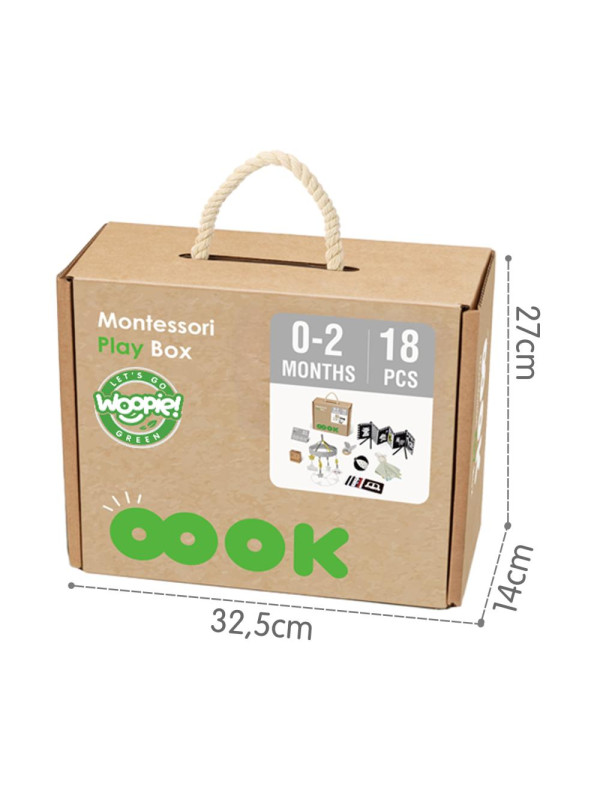 WOOPIE GREEN Box Pudełko XXL Montessori Edukacyjne 7w1 Sensoryczne 0-2 Miesiące 18el. FSC