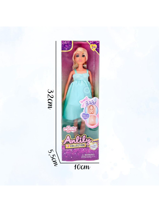 WOOPIE ROYAL Lalka Lily z Brzuszkiem w Ciąży Niemowlak Błękitna Sukienka