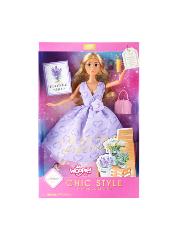 WOOPIE ROYAL Lalka Lily Długie Blond Włosy 30 cm Lawendowa Suknia Akcesoria