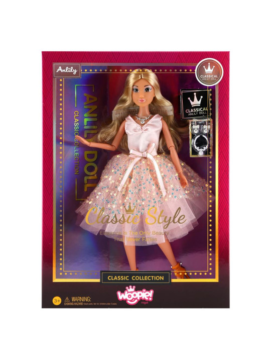 WOOPIE ROYAL Lalka Lily 30 cm Długie Blond Włosy Różowa Suknia Biżuteria