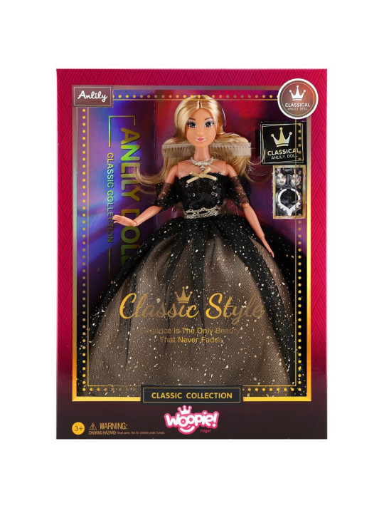 WOOPIE ROYAL Lalka Lily 30 cm Długie Blond Włosy Czarna Suknia Balowa