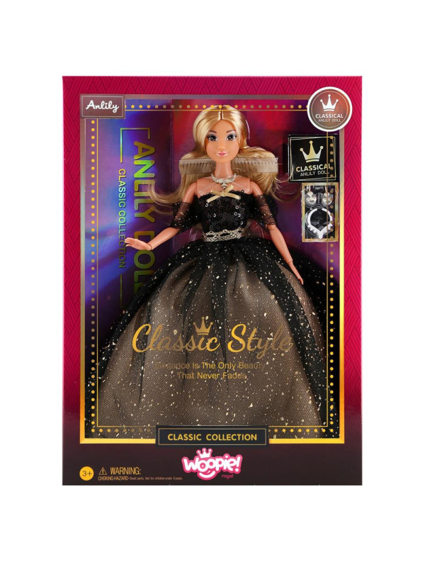 WOOPIE ROYAL Lalka Lily 30 cm Długie Blond Włosy Czarna Suknia Balowa