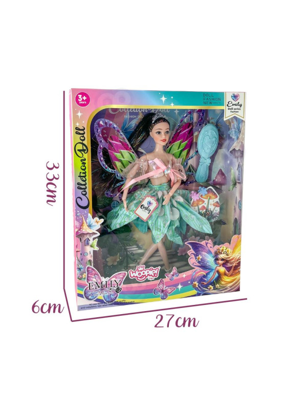 WOOPIE ROYAL Lalka Emi Wróżka z Kolorowymi Skrzydłami i Szczotką do Włosów