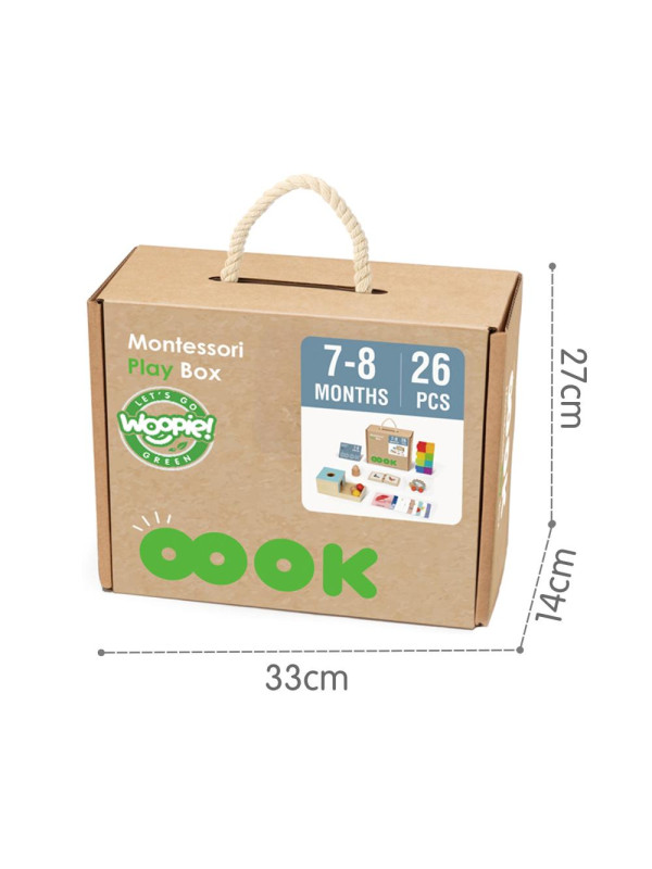 WOOPIE GREEN Box Pudełko XXL Montessori Edukacyjne 6w1 Sensoryczne 7-8 Miesięcy 26el. FSC