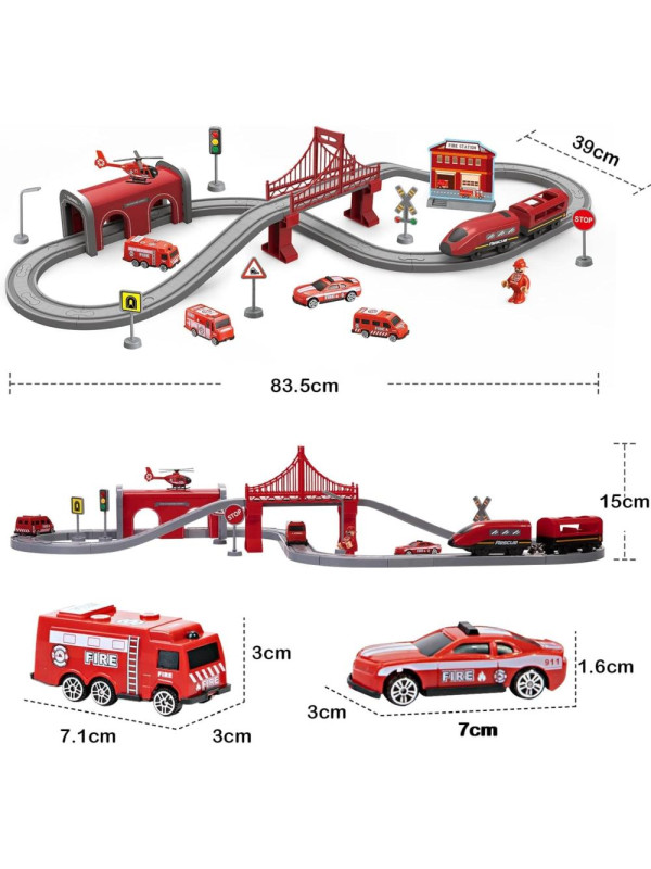 WOOPIE Zestaw Kolejka Elektryczna Lokomotywa Straż Pożarna 66el.