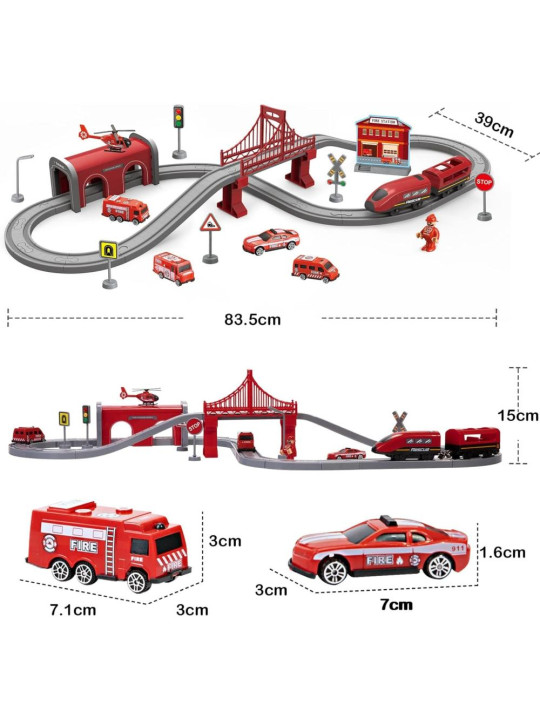 WOOPIE Zestaw Kolejka Elektryczna Lokomotywa Straż Pożarna 66el.