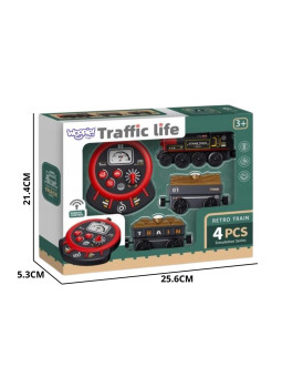 WOOPIE Lokomotywa Elektryczna Zdalnie Sterowana Kolejka Retro Wagony 4 el.