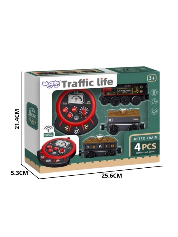 WOOPIE Lokomotywa Elektryczna Zdalnie Sterowana Kolejka Retro Wagony 4 el.