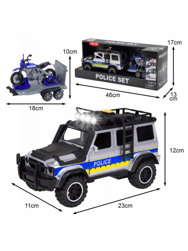 WOOPIE Zestaw Samochód Terenowy Policyjny z Przyczepą na Motocykl