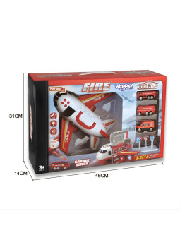 WOOPIE Samolot Rozkładany Transporter Straż Pożarna z 3 Autami Strażackimi Zestaw XL Znaki Drogowe