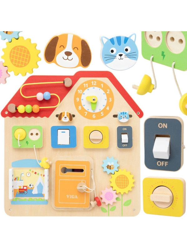 VIGA Drewniana Tablica Manipulacyjna Domek Odkrywania i Nauki