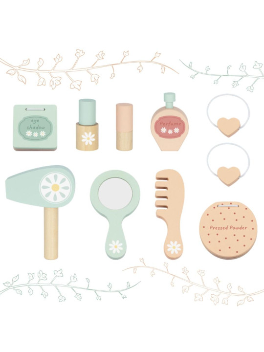 TOOKY TOY Drewniana Toaletka z Krzesełkiem Akcesoria Lustro z Oświetleniem LED + Kosmetyki